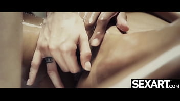 Ebony Goddess And Golden Bombshell Slather Each Other In Oil For Steamy Sapphic Passion