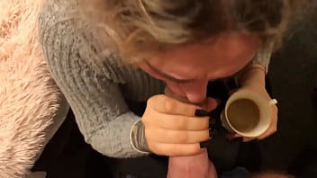 Blonde Slut Deepthroats A Hard Cock Then Chugs Her Fresh Cum-laced Coffee.