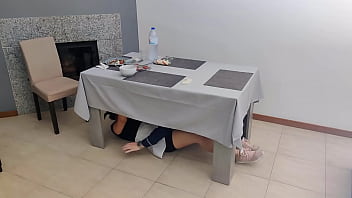 Dripping Waitress Takes A Hot Load Deep Inside Under The Dining Table