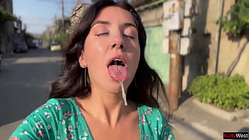 Country Babe Takes Three Loads On Her Face In Public Cumwalk