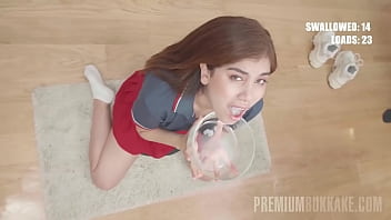 Marina Gold Gulps Down A Torrent Of 73 Massive Cum Loads In A Premium Bukkake Feast