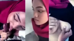 Ukhti Berjilbab Merah Mengucurkan Cairan Di Mulut