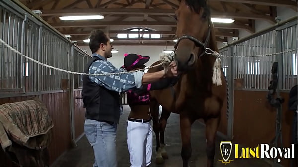 Stable Hand Pounds Raven-haired Beauty