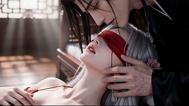 Snow-skinned Beauty In Crimson, Silver-haired And Eager, Takes Her First Taste—ai-crafted Climax