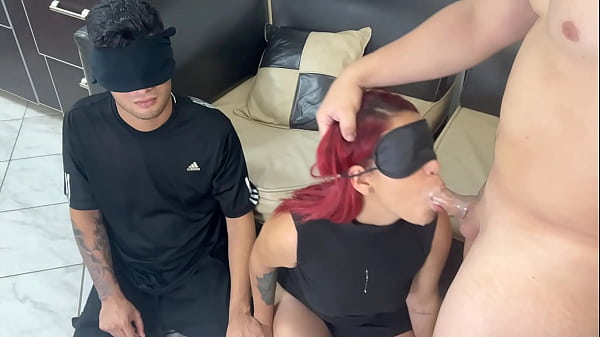 Blindfolded Cuckold Game: Friend Sneaks His Cock Into The Girlfriend’s Mouth While Her Boyfriend Watches Helplessly