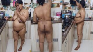 Desi Auntie Stays Totally Naked While Cooking In The Kitchen