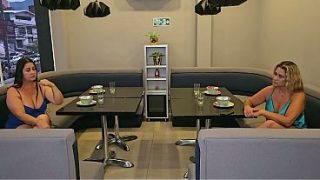 Mature Women Finger Themselves In An Empty Restaurant After A Man Leaves Them Waiting.
