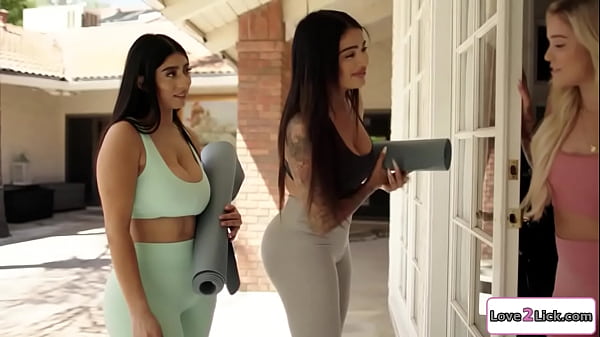 Love2lick.com – Two Thick Latinas Slobber All Over A Tatted Yoga Hottie