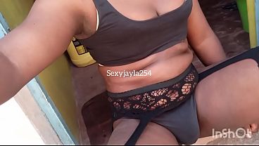 Check Out Sexyjayla254, A Transitioning African Shemale, Stroking Her Big Black Cock Out In The Open